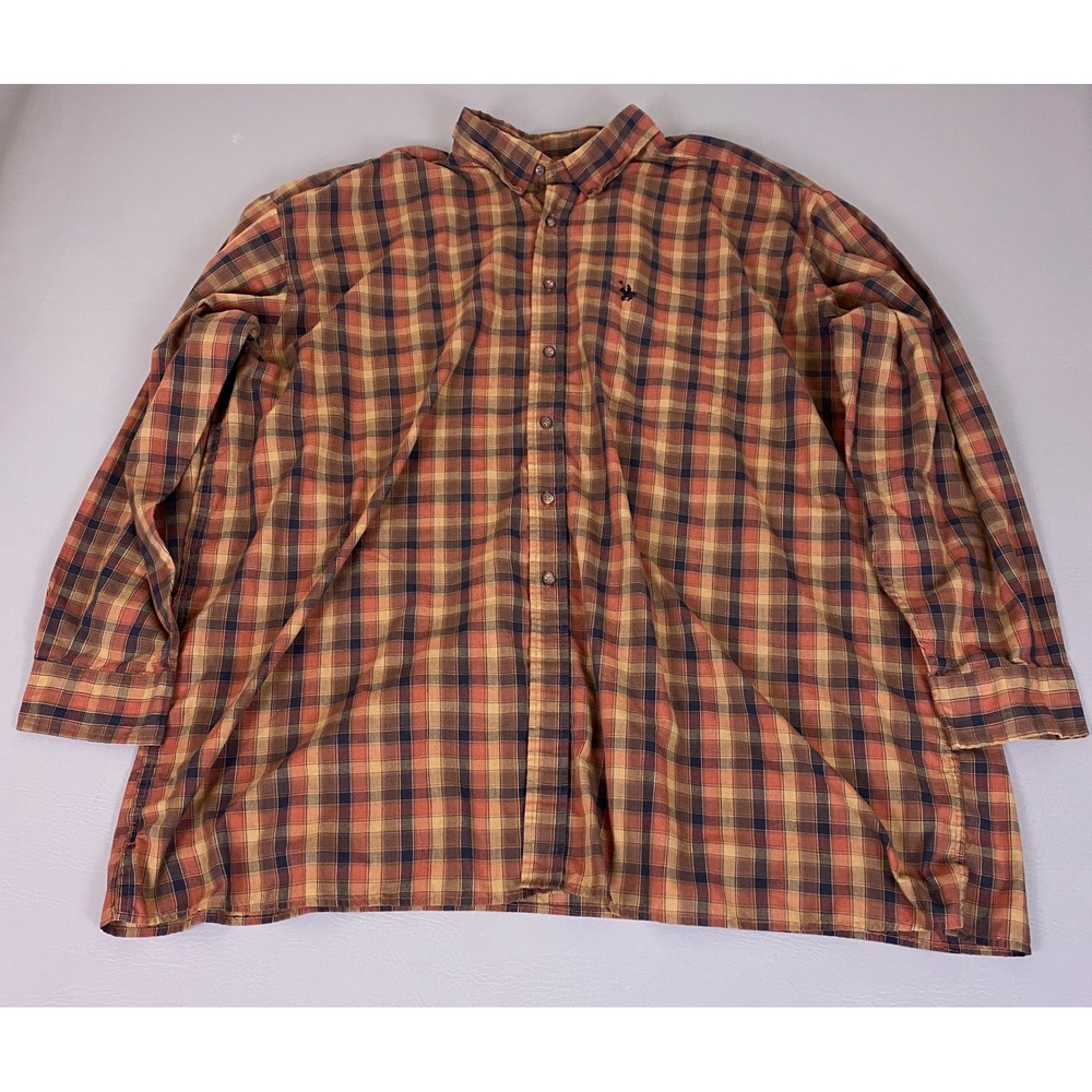 Knights Sportswear Button Down Shirt Men's 3X Big Plaid Orange Brown Long Sleeve